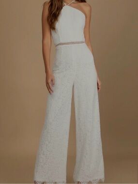 Lulus romantic atmosphere lace halter jumpsuit s